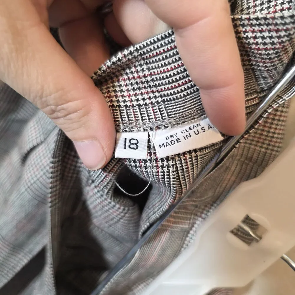 Vintage Glen Check Plaid Pleated Midi Skirt Womens 18 Side Zip FLAW - Picture 6 of 10